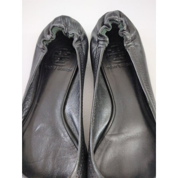 Tory Burch Reva Ballet Flats Shoe Womens 6 Black Slip On Metal Logo Travel Prepp - Picture 8 of 14
